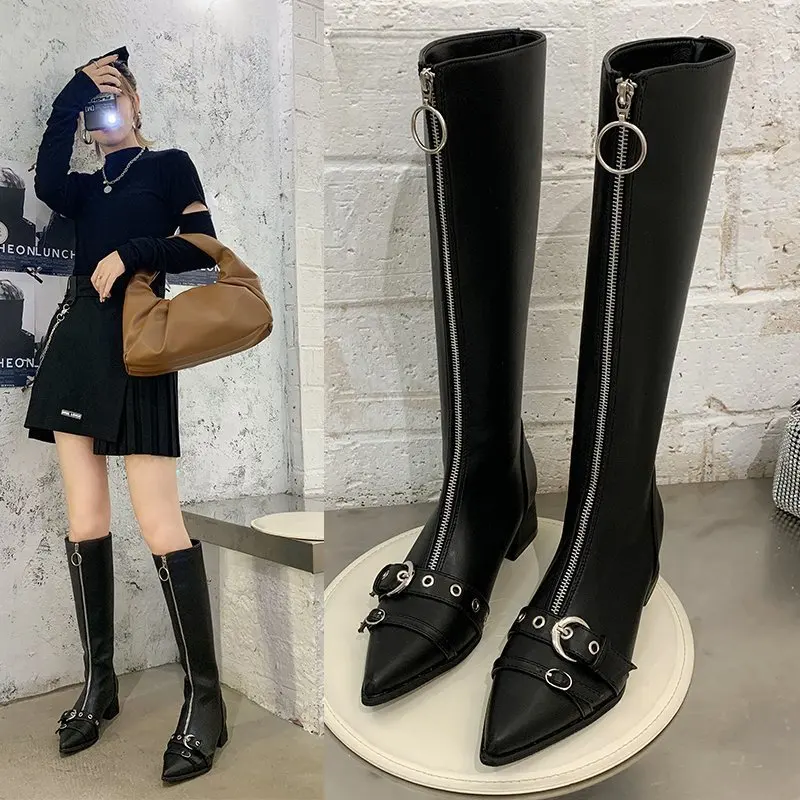 

Pointed Toe Western Cowgirl Boots Faux Leather Chelsea Ankle Boots for Women Wedge High Heel Boots Autumn Winter Sexy Booties