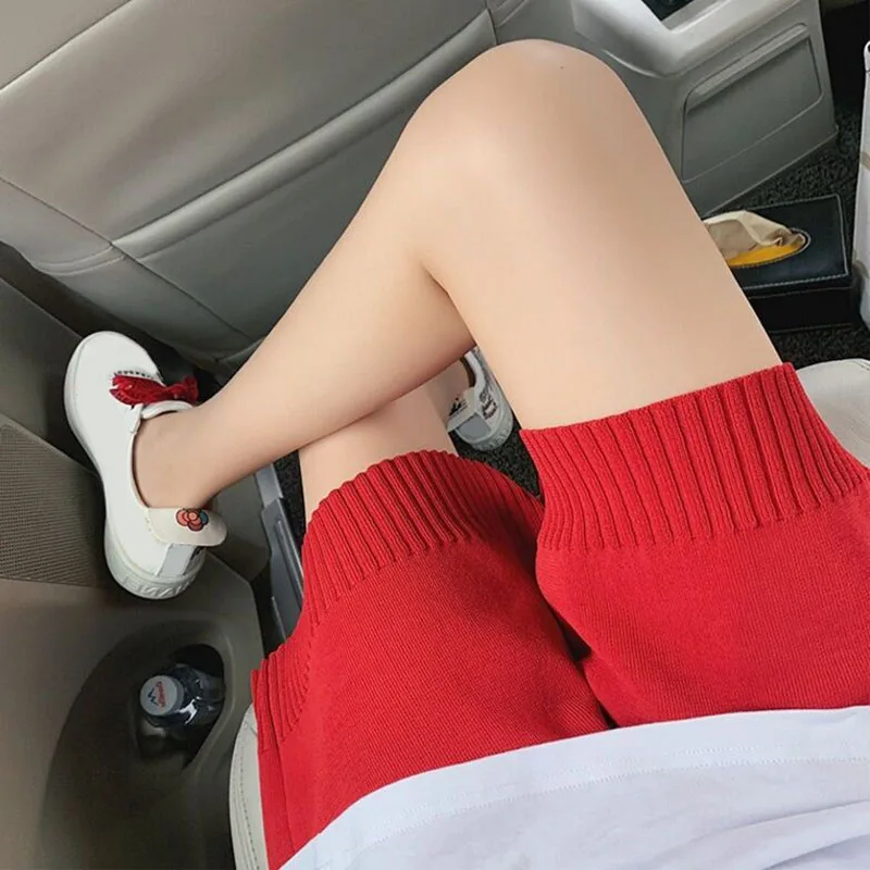 Женские трикотажные шорты с высокой талией летние прямые свободные широким