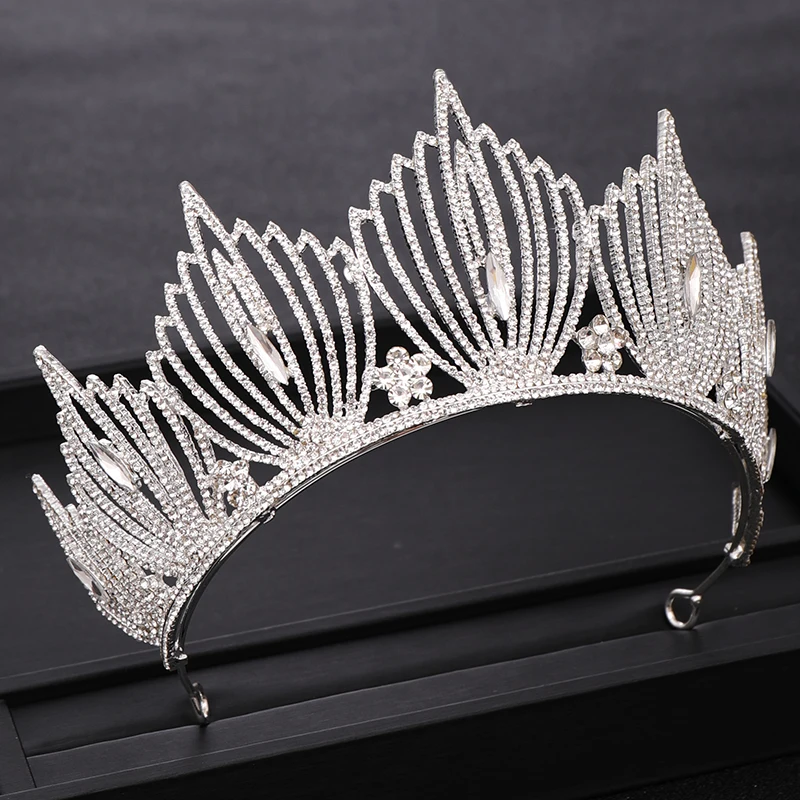 Серебряный Цвет Корона со стразами большой свадебный головной убор taira Queen Diadem