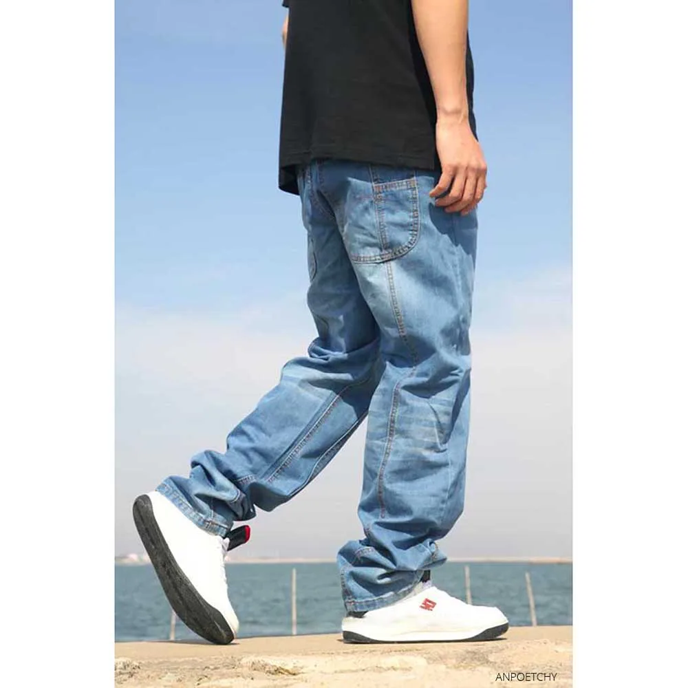 Plus Size Fashion Jeans Men Casual Denim Pants Loose Baggy Jeans Straight Trousers Hiphop Harem Jeans Streetwear Men Clothing