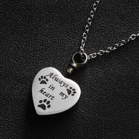classic ash pendant necklace mens women memorial jewelry carving always in my heart dog cat paw cremation urn necklaces 50cm