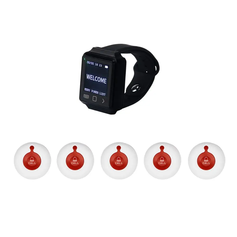 

MEEYI/Y-670/Y-A1-WR Visitor waiter restaurant table waterproof watch paging system, 1 watch and 5 buttons (red)