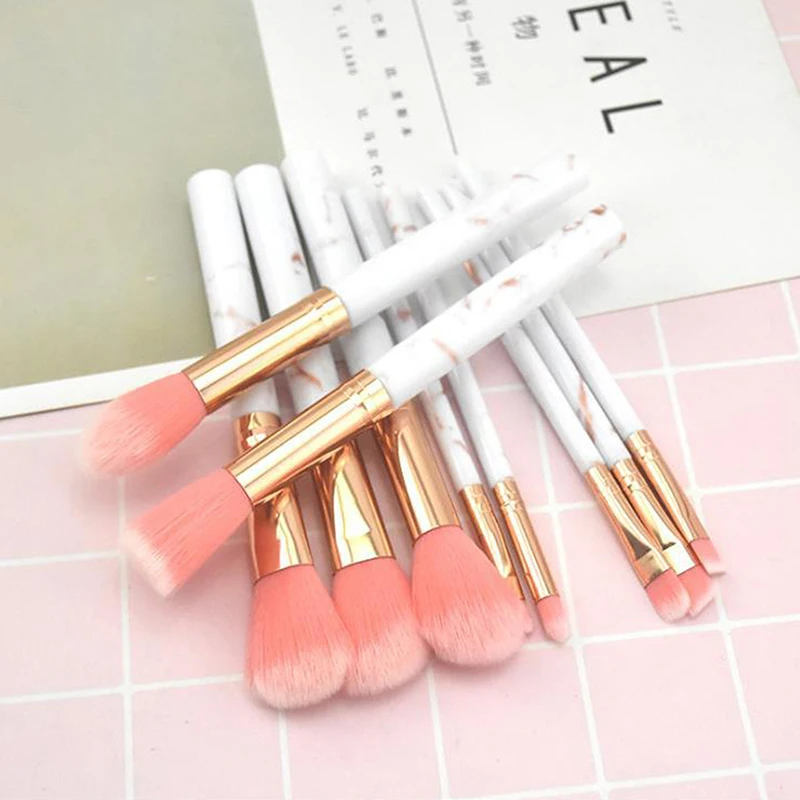

10pcs Marble Pattern Makeup Brushes Professional Cosmetics Tool Plastic Handle Brow/Lip/Blush/Foundation Brush Beauty Brush