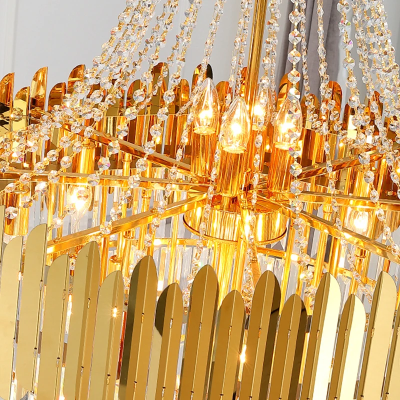 

LED Postmodern Stainless Steel Crystal Golden Chandelier Ceiling Hanging Light Lamp Lustre Suspension Luminaire For Hall Foyer