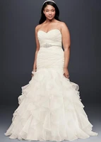 hot organza plus size mermaid wedding dress 2021 with lace up back ruffled skirt custom made bridal gowns