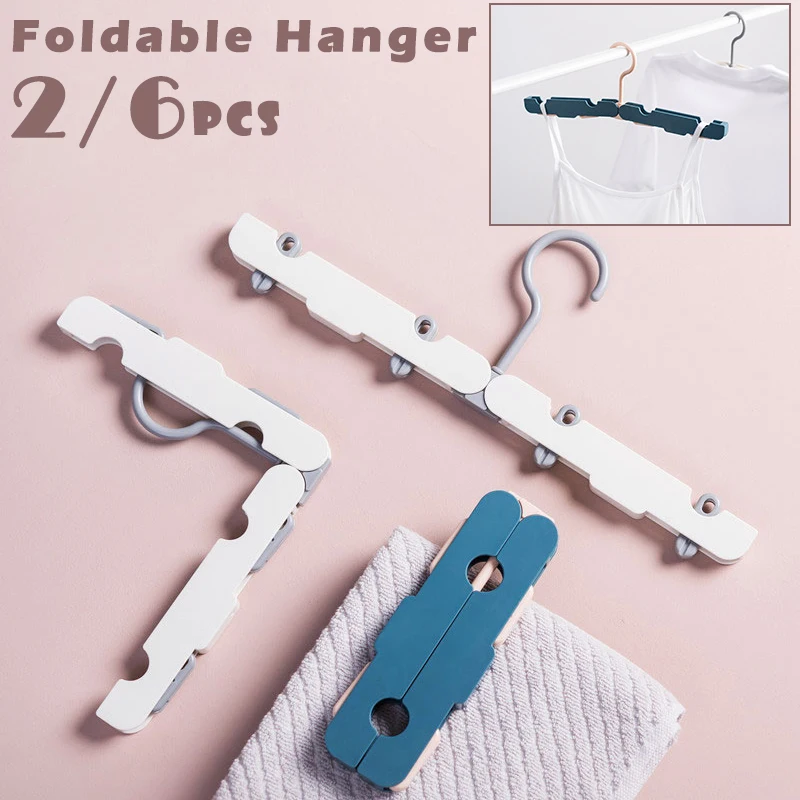 

2/6pcs Foldable Hanger Travel Portable Drying Rack Anti-Skid Windproof Clothes Storage Hangers Space Saving Home Accessories