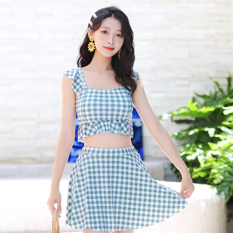 

Новый купальник, женское бикини с разрезом, сексуальный крутой маленький свежий купальник в клетку для девушек, праздничное пляжное платье ...