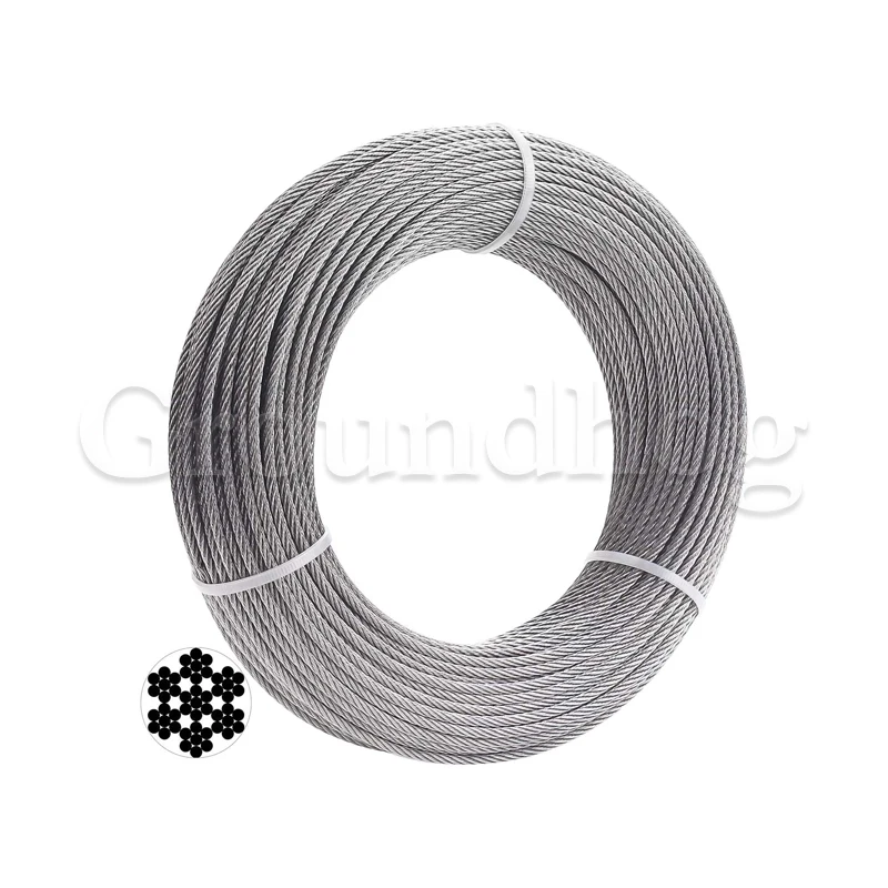 304 Stainless Steel Wire Rope 50M/100M Soft Fishing Lifting Cable 7*7 Clothesline 1mm/1.2mm/ 1.5mm/2mm