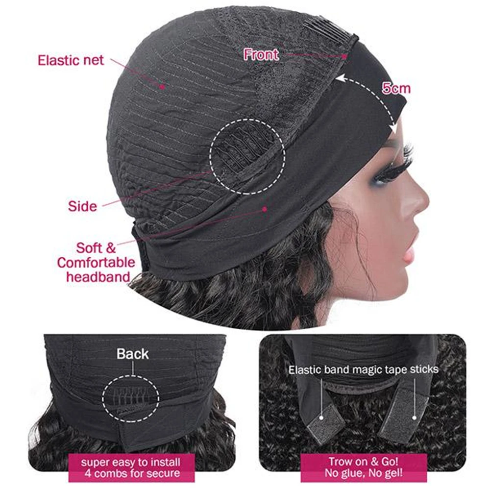 

Sweetie Headband Wig Water Wave Human Hair Wig Glueless 150% density Hair Band No Glue Real Hairline Remy Peruvian Hair Wig