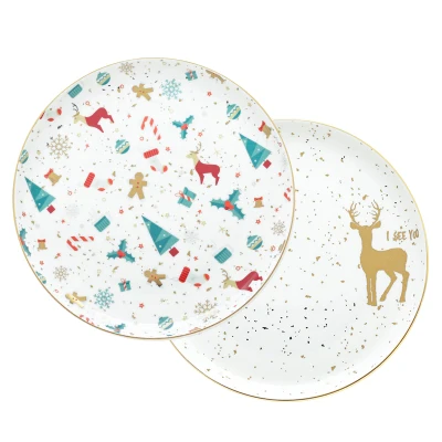 

Nordic ins ceramic plate fruit plate cake plate western dish home decoration golden christmas elk