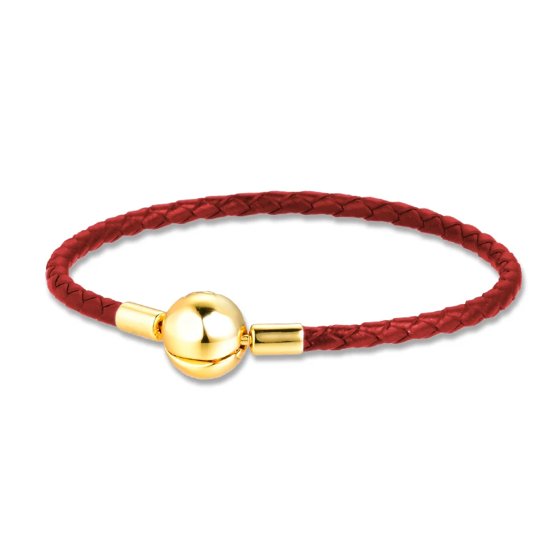 

Moments Red Woven Leather Bracelet Fits sterling silver Charms & Beads For Woman DIY Jewelry Making Fashion Female Jewelry