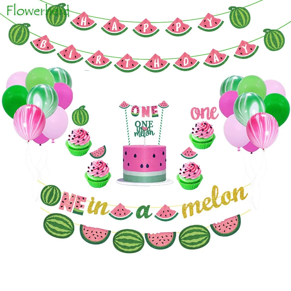 

Летнее платье с фруктовым принтом в виде Арбузов, на тему дня рождения вечерние украшения тянуть флаг торт подставки Baby Shower украшения декор...