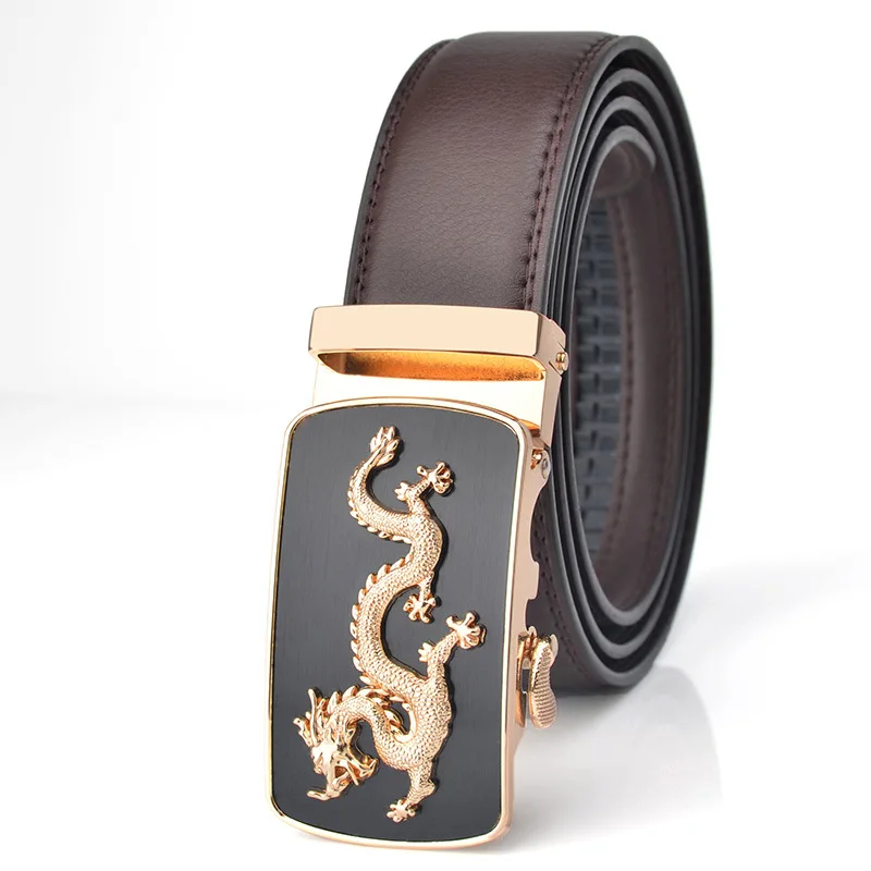 

New Best Selling Men's Leather Belts Business Casual Automatic Buckle Belt Chinese Dragon Belts for Men Luxury Designer Brand