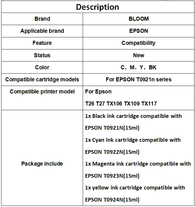 92N T0921N T0921 bk Черный чернильный картридж для принтера EPSON Stylus T26 T27 TX106 TX109 TX117 принтер