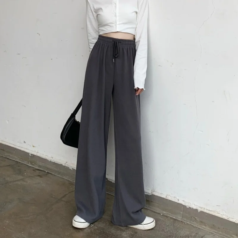 White Wide Leg Pants Women's Autumn 2021 New High Waist Hanging Loose Show Thin Drawstring Straight Sports | Женская одежда
