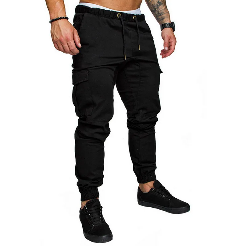 

2020 Joggers Pants Solid Color Men Cotton Elastic Long Trousers Military Cargo Pants Leggings Fashion
