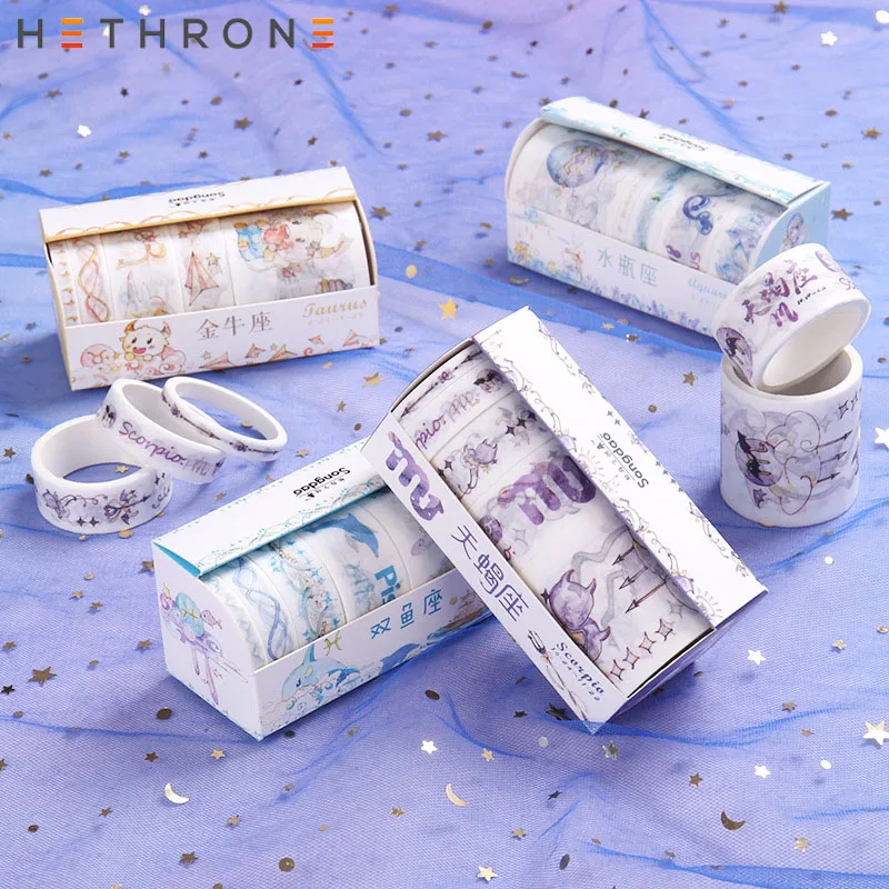 Hethrone 5 шт./упак. милые двенадцать созвездий для художественного оформления ногтей, ручная работа Скрапбукинг малярный скотч дневник клейкая лента Washitape стиральная лента