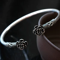 925 sterling silver rose individuality baitao thailands old silversmith handcrafted pure silver carved open rose bracelet lady