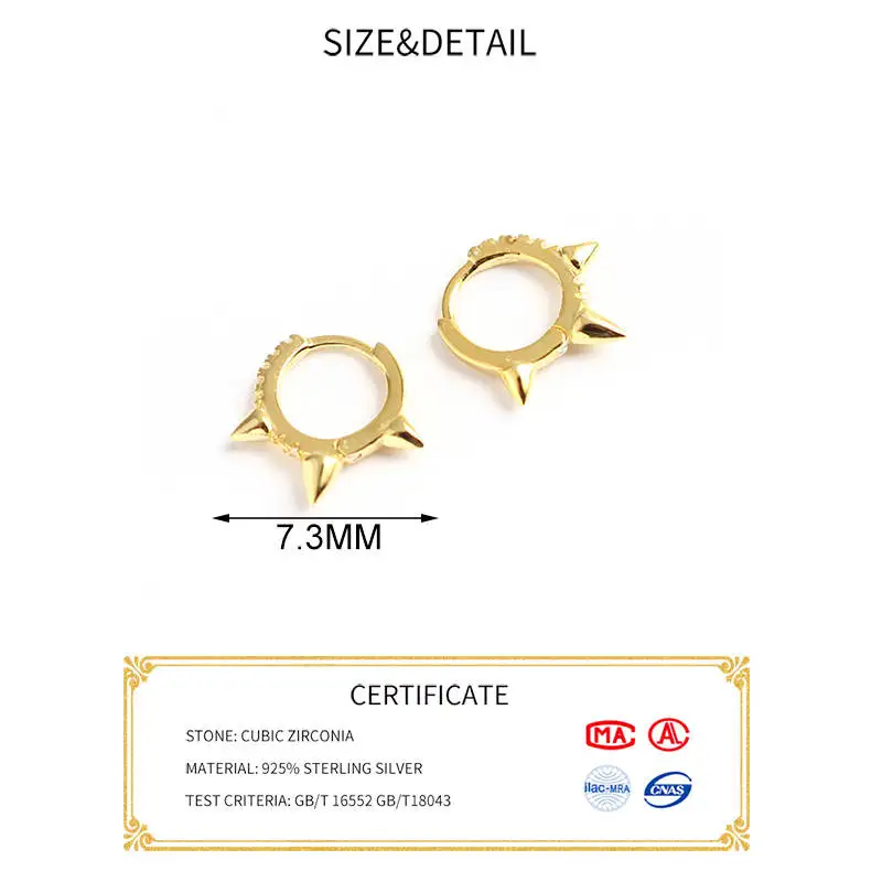 Real 925 Sterling Silver Cubic Zirconia In Small Hoop Earring With Three Corners Fashion Fine Minimalist Jewelry For Women Cheap | Украшения