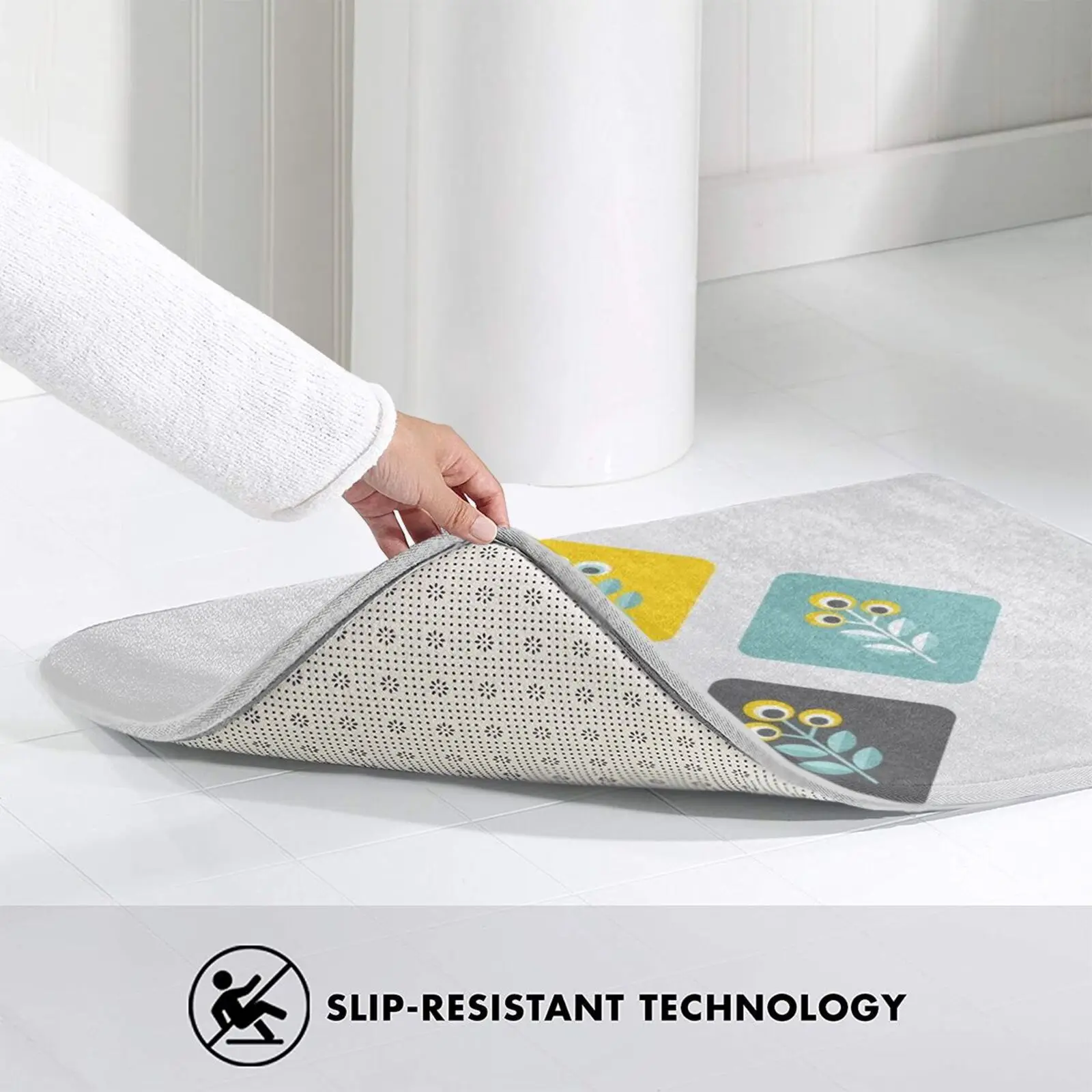 Скандинавские цветы 06 темно-желтый коврик с рисунком нескользящий для пола