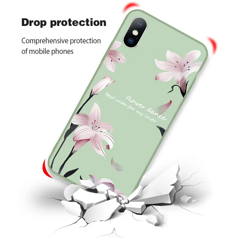 USLION Floral Flower Paint Phone Case For iPhone X XS XR Xs Max Soft TPU Letters Full Cover 6 6s 7 8 Plus 5 5s SE |