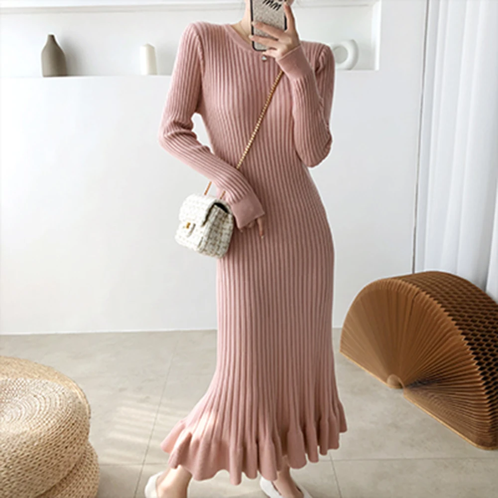 Женское Повседневное платье-свитер однотонное элегантное праздничное платье с
