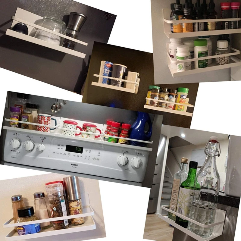 Одноуровневая металлическая полка для хранения специй на холодильник с боковым