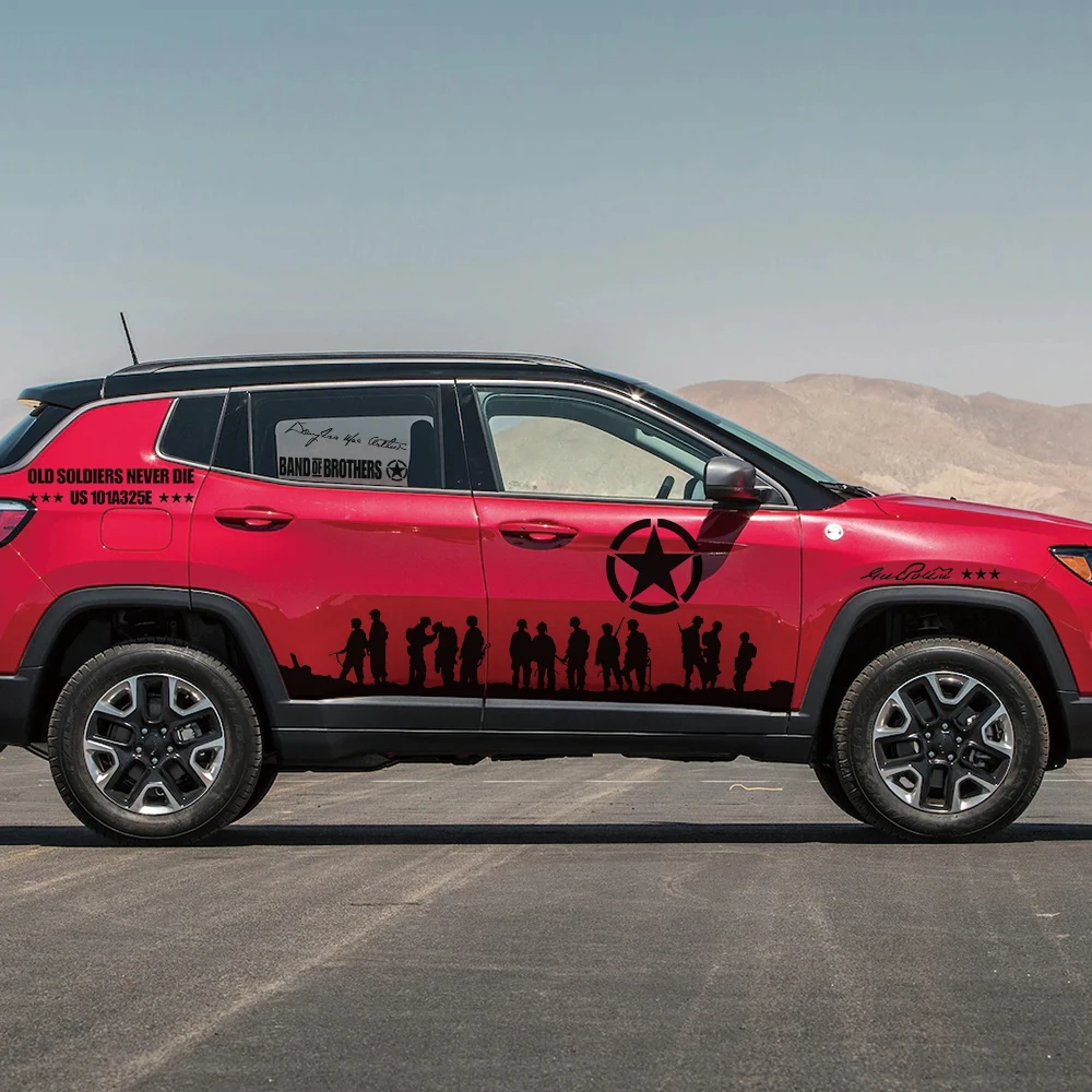 

12 шт. двери автомобиля сбоку наклейки солдаты для Jeep Renegade Wrangler JK TJ Rubicon Cherokee Patriot Trail ястреб аксессуары для компаса