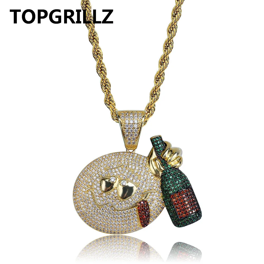 TOPGRILLZ язык торчащие лицо бутылка вина кулон ожерелье Iced Out кубический циркон золотой цвет личность хип хоп ювелирные изделия - Окраска металла: Gold