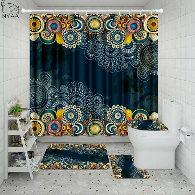 Набор водонепроницаемых душевых занавесок Vixm в индийском цветочном стиле для