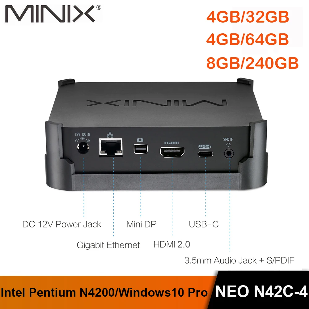MINIX NEO N42C-4 MINI PC официальный Windows 10 Pro 64-bit Мини ПК 4G/32G Gigabit WI-FI USB 3,0 Pentium N4200 мини-ПК