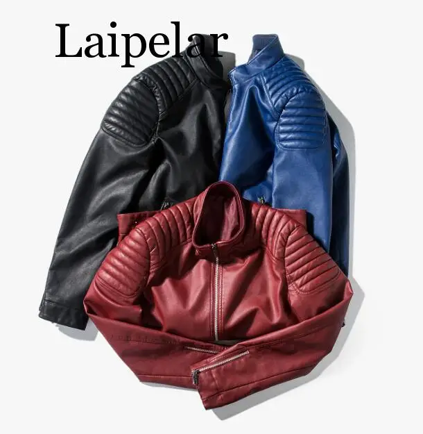 Новинка красная кожаная мужская куртка Laipelar весна осень высококачественные