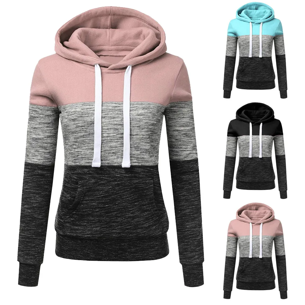 

Fashion Hoodies Womens Jacket Casual Hoodie Harajuku Sweatshirts Patchwork Ladies Hooded Blouse Pullover Coat Top Woman Clothes
