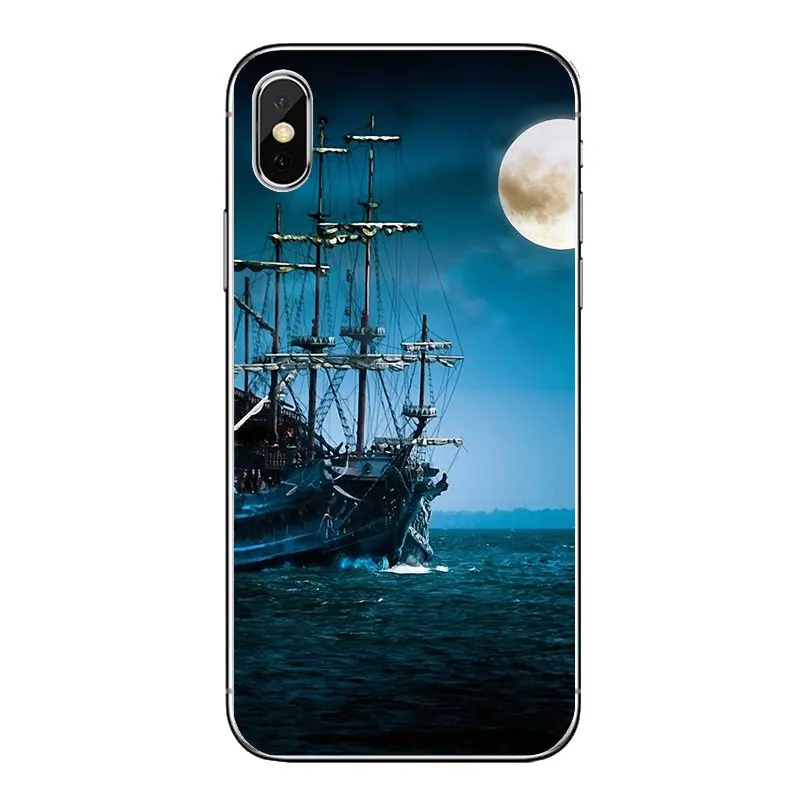 Old Ship in Sea Moon Night Wallpaper For Huawei Honor 8 8C 8X 9 10 7A 7C Mate 20 Lite Pro P Smart Plus Soft Silicone TPU Case | Мобильные