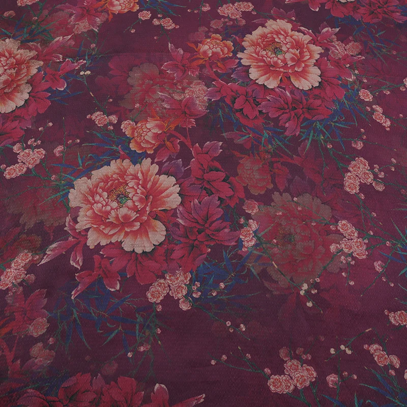 Пион цифровая печать 100% тяжелый шелк атласная ткань для женщин платье Cheongsam Gambiered