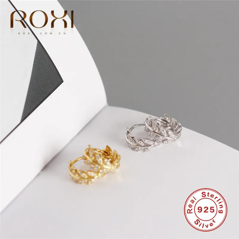 ROXI милый лавровый венок, серьги-каффы с цирконием, филиал, лист, клипсы, серьги для женщин, 925 пробы, серебряные серьги, бохо, серьги-Каффы