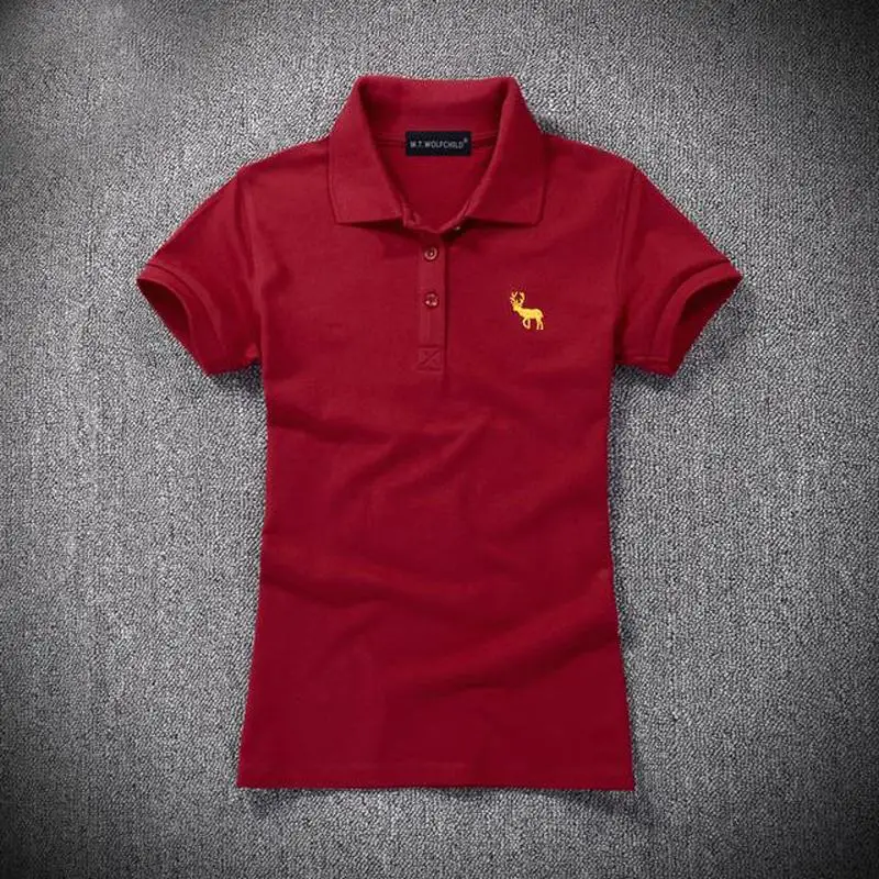 Женская хлопковая рубашка поло с коротким рукавом вышивкой и