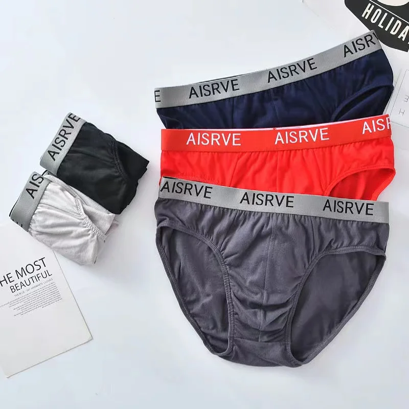 4Pcs/Lot Pure Cotton Men's Briefs Mid-waist Youth Man Briefs Loose Oversized Male Briefs Shorts Stretch Briefs