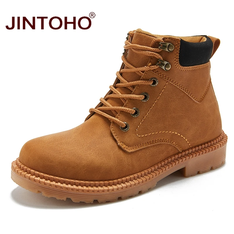 JINTOHO/недорогие мужские зимние ботинки; модные мужские Ботильоны; Брендовые мужские кожаные ботинки; Рабочая и безопасная обувь; Повседневная зимняя обувь - Цвет: brown
