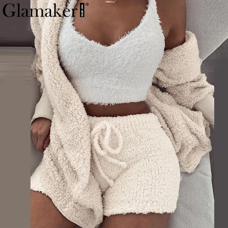 Glamaker, вязаный комплект из 2 предметов, короткий комбинезон и комбинезон, женский, осенний, мягкий, теплый, сексуальный, зимний, женский, плюс размер, Клубные Комбинезоны