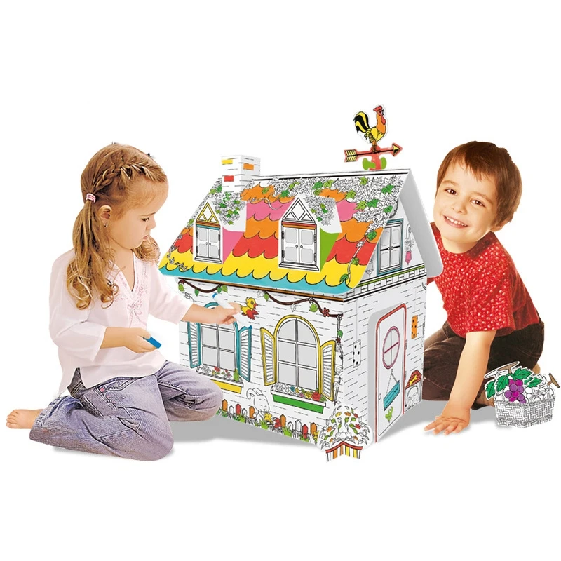 

Child Drawing Toys Diy Coloured Graffiti House with 6 Color Pen Creative Hand-Painted Crafts Kids Early Education Toys
