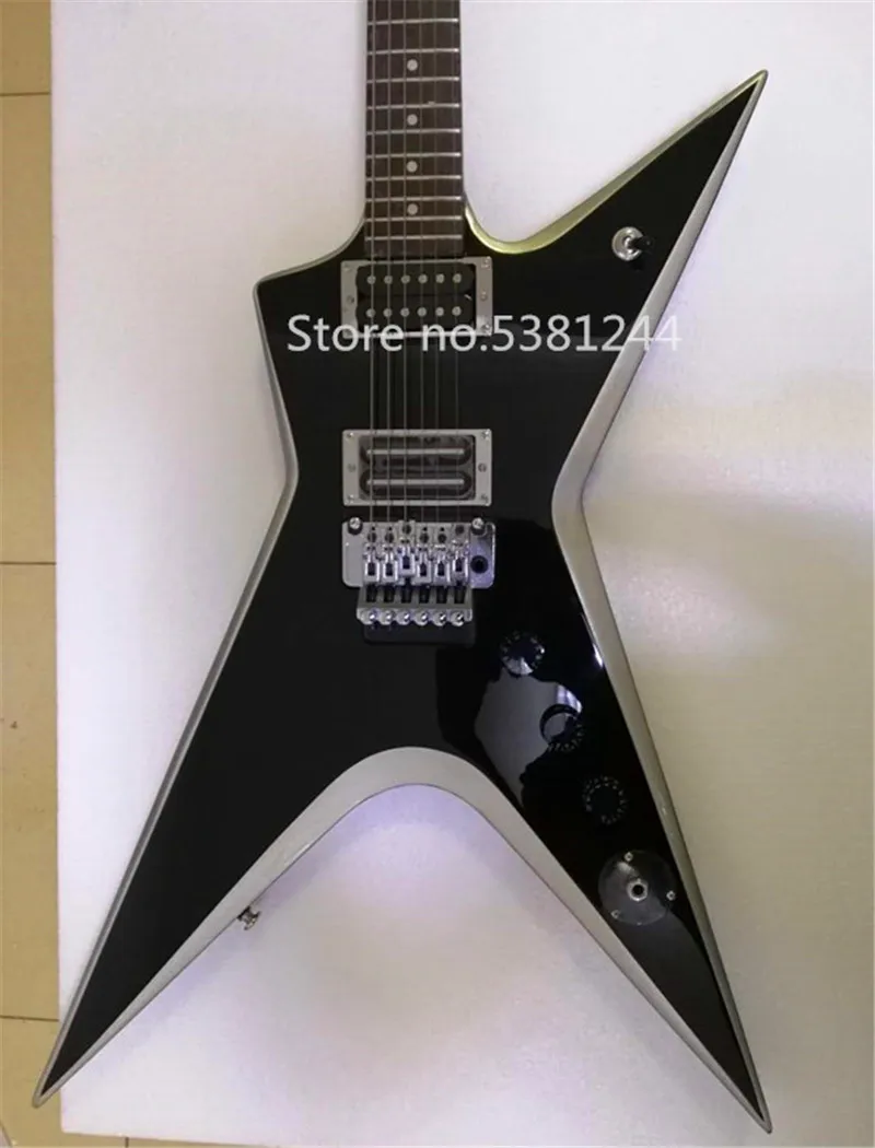 Бесплатная доставка 6-струнная электрическая гитара черная краска серебряные