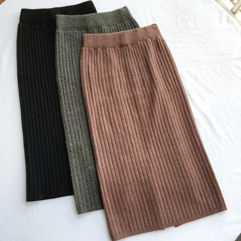 Юбка женская трикотажная средней длины винтажная Плотная юбка-карандаш с