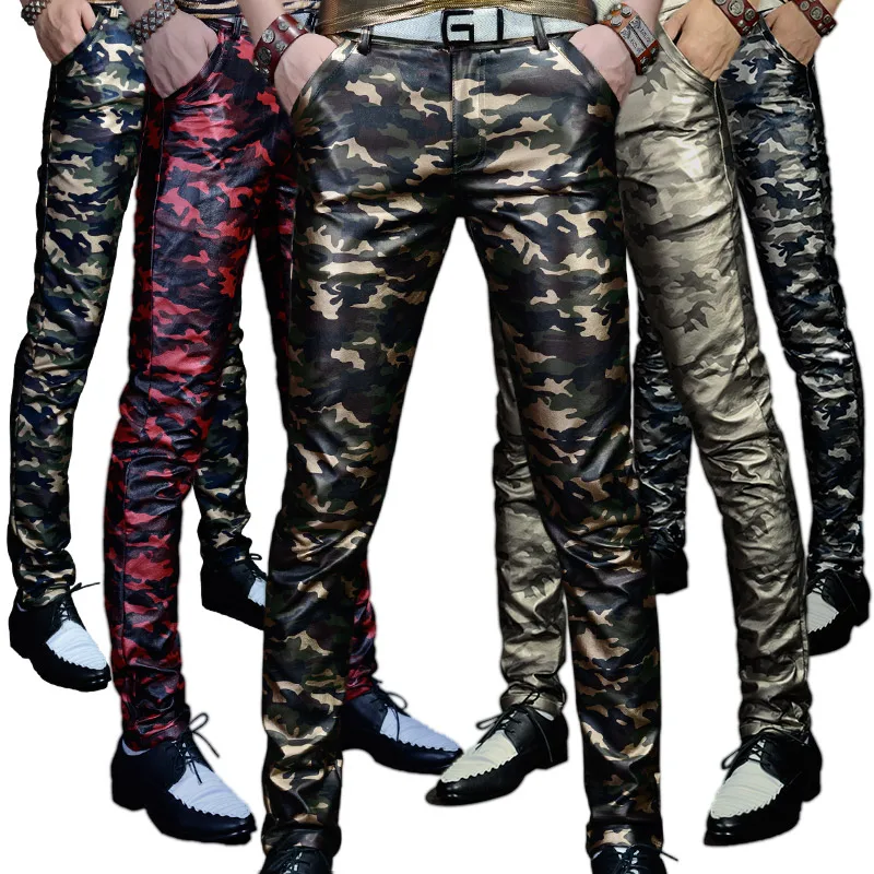 Мужские камуфляжные брюки мужские кожаные тонкие персонализированная Мужская