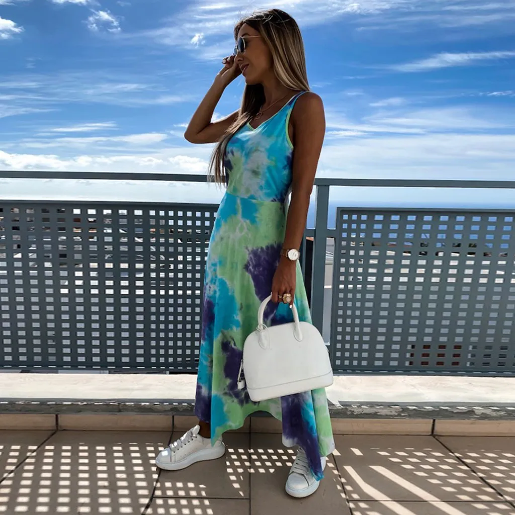 Женское асимметричное Повседневное платье макси лоскутное длинное пляжное с