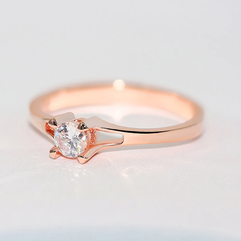 Simple Classic Dainty Rings For Women Four Claws Mini Cubic Zirconia Rose White Gold Color Birthday Gift Fashion Jewelry KCR231 | Украшения