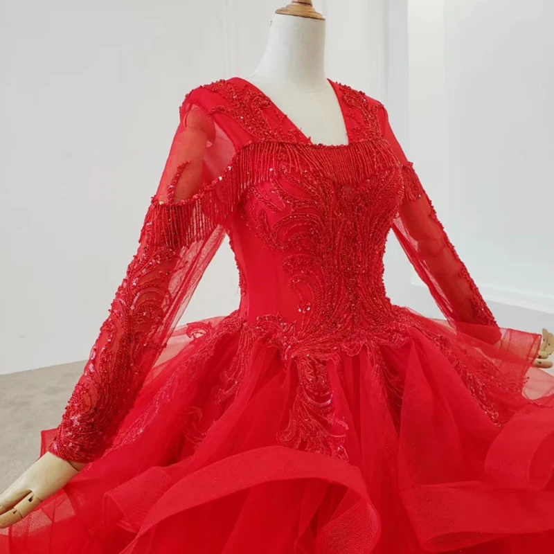 BGW 2247ht Prom Dresses 2020 Square Collar Long Sleeve Beading Tassel On Shoulder Evening Dress Long Vestidos De Fiesta De Noche