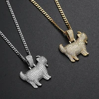 shiny trendy goat animal pendant necklace charms for men women gold silver color cubic zircon hip hop jewelry new year gifts