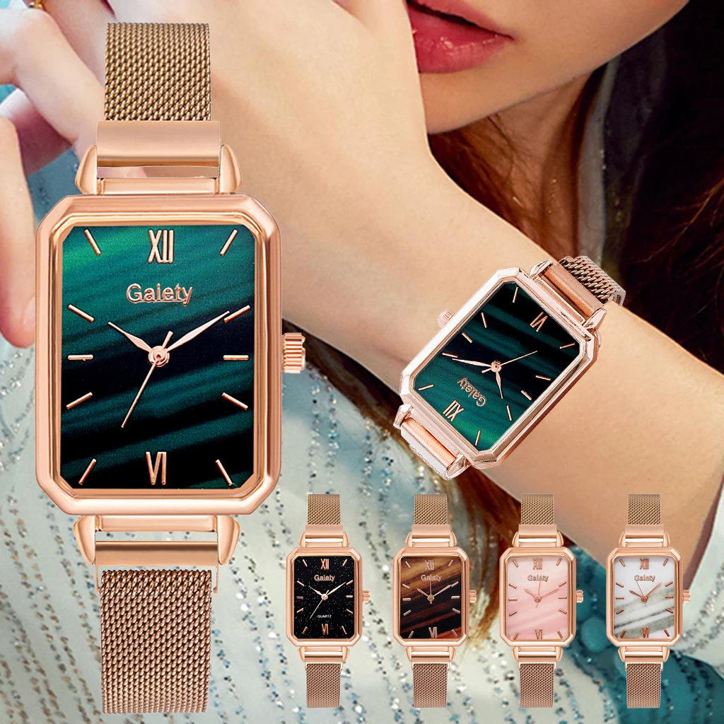 

Gaiety Women Fashion Quartz Watch Bracelet Set Green Dial Luxury Women Watches Simple Rose Gold Mesh Ladies Watch Dropshipping