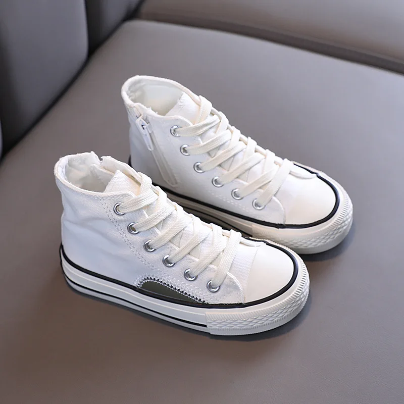 

White Canvas Shoes Children High Top Ankle Shoes Sneakers Vulcanize 2021 Autumn New Kids Canvas Vulcanize Casual White Sneakers